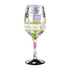 Enesco - 6004358 Enesco Designs by Lolita Girlfriends Together Hand-Painted Artisan Wine Glass, 15 Ounce, Multicolor