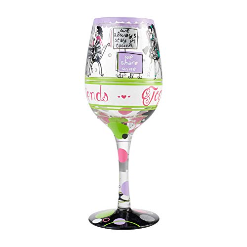 Enesco - 6004358 Enesco Designs by Lolita Girlfriends Together Hand-Painted Artisan Wine Glass, 15 Ounce, Multicolor