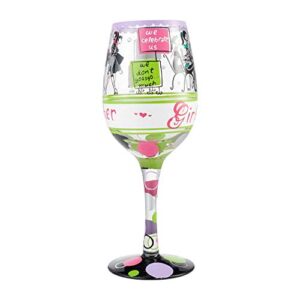 Enesco - 6004358 Enesco Designs by Lolita Girlfriends Together Hand-Painted Artisan Wine Glass, 15 Ounce, Multicolor