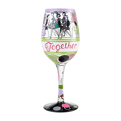 Enesco - 6004358 Enesco Designs by Lolita Girlfriends Together Hand-Painted Artisan Wine Glass, 15 Ounce, Multicolor