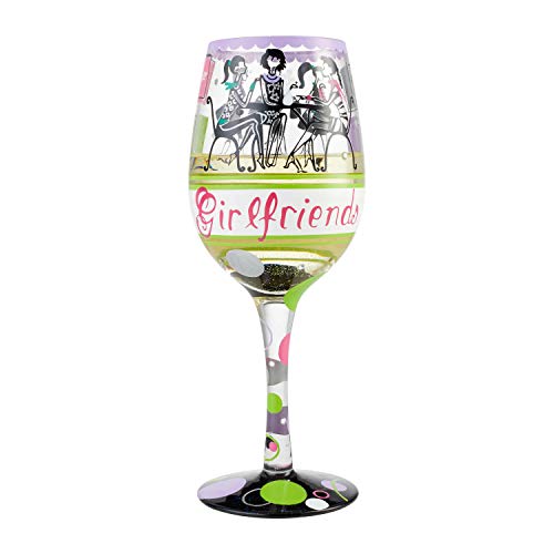 Enesco - 6004358 Enesco Designs by Lolita Girlfriends Together Hand-Painted Artisan Wine Glass, 15 Ounce, Multicolor