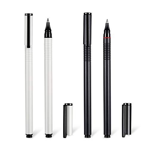 Gel Roller Pen, Fine Point Black Gel Ink Metal Nib, 4 Pack Metal Roller Ball Pens,Refillable