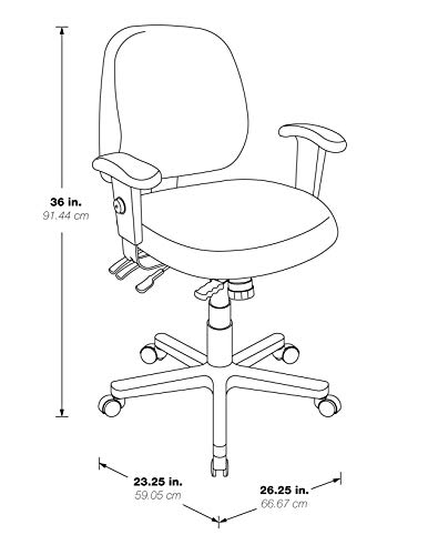 Office Star Ergonomic Mid Back Office Desk Chair with Adjustable Height, Tilt, and Padded Arm Rests, Dillon Snow Fabric