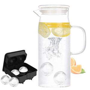glass pitcher with lid - high heat resistance stovetop safe pitcher for hot/cold water & iced tea