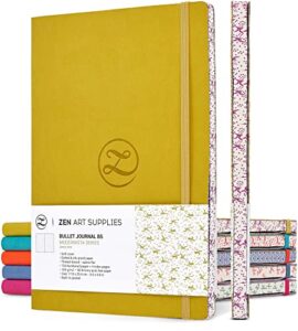 zenart faux leather dotted journal - b5 sized, 7 x 10-inch, notebook with vibrant colors, japanese edge motif - lay flat, with grid for journaling