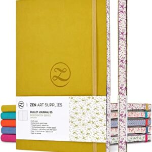 ZenART Faux Leather Dotted Journal - B5 Sized, 7 x 10-inch, Notebook with Vibrant Colors, Japanese Edge Motif - Lay Flat, with Grid for Journaling