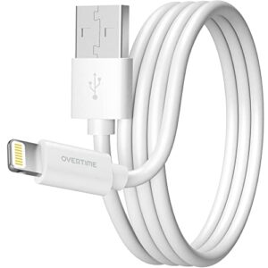 overtime iphone charger cable 6 foot, apple mfi certified lightning cable 6ft usb cord for iphone 14/13/12/11/pro/max/mini/se/xr/xs/x/8/7/plus/6/6s, ipad/ipad air 2/mini 4/3/2, white