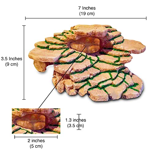 SunGrow Reptile Resin Cave, 3.5 x 7 Inches, Hiding Spot for Reptiles, Amphibians, Exercise Platform, Realistic Decor for Terrarium, Vivarium, Aquarium