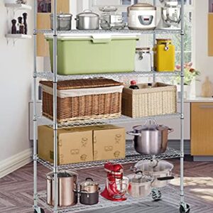 Storage Shelves Wire Shelving Unit Garage Shelving with Wheels Heavy Duty NSF Height Adjustable Steel Commercial Grade Metal Shelving with Castors, 6000 Weight Capacity, for Kitchen Basement Pantry