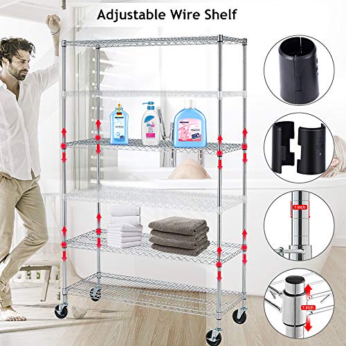Storage Shelves Wire Shelving Unit Garage Shelving with Wheels Heavy Duty NSF Height Adjustable Steel Commercial Grade Metal Shelving with Castors, 6000 Weight Capacity, for Kitchen Basement Pantry