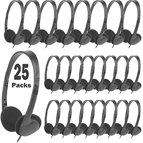 Hongzan Bulk Headphones Earphone Earbud for Classroom Kids, Wholesale 25 Pack Over The Head Low Cost Headphones in Bulk Perfect for Schools,Libraries,Museums,Hotels,Hospitals,Gym and More (Black)