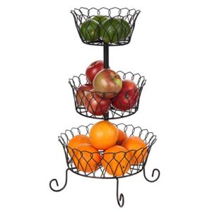 trenton gifts three tier wire basket | black | great for fruits, vegetable & more