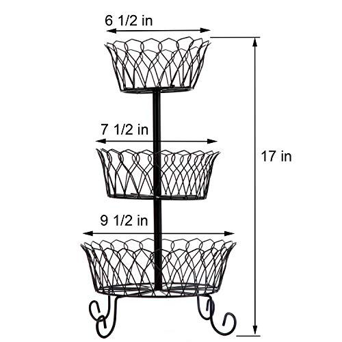 Trenton Gifts Three Tier Wire Basket | Black | Great For Fruits, Vegetable & More