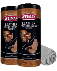 weiman leather cleaner wipes - 2 pack with microfiber cloth - clean condition uv protection help prevent cracking or fading of leather furniture, car interior, and shoes
