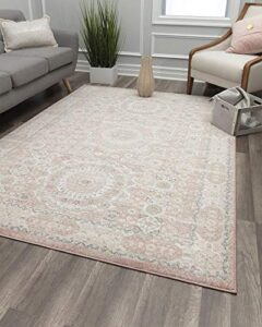 rugs america harper hy60a pink lemonade transitional vintage area rug, 5'x7'