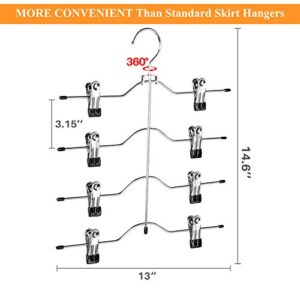 Frezon Multi Layer Pants Hangers, 4 Tier Skirt Hangers with Adjustable Clips, Non Slip Space Saving Closet Organizer Heavy Duty 360 Degree Swivel Hook, Great for Slack, Trouser, Jeans(Black)