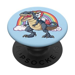 cute unicorn riding dinosaur baby blue t rex squad rainbow popsockets popgrip: swappable grip for phones & tablets