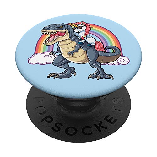 Cute Unicorn Riding Dinosaur Baby Blue T rex Squad Rainbow PopSockets PopGrip: Swappable Grip for Phones & Tablets