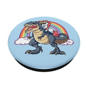 Cute Unicorn Riding Dinosaur Baby Blue T rex Squad Rainbow PopSockets PopGrip: Swappable Grip for Phones & Tablets