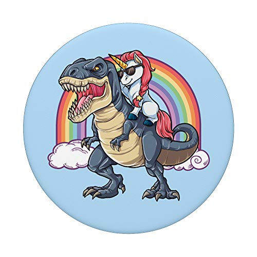 Cute Unicorn Riding Dinosaur Baby Blue T rex Squad Rainbow PopSockets PopGrip: Swappable Grip for Phones & Tablets