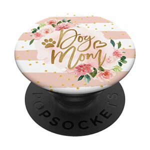 dog mom pink floral cute paw print mother's day gift popsockets popgrip: swappable grip for phones & tablets