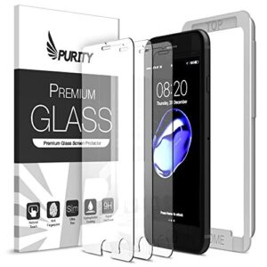 purity glass screen protector for iphone 8 / iphone 7 / se 2020 (3-pack) [w/installation frame] tempered glass screen protector compatible with apple iphone se 2nd gen, 8, 7 (4.7-in) [case friendly]