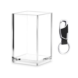 Acrylic Pen Holder for Desk - Includes Metal Keychain – Acrylic Pencil Holder Clear Makeup Brush Holder – Acrylic Desk Accessories, Stationery Organizer for Office Desk Accessory - 1-Piece, 2.6x2.6x4"