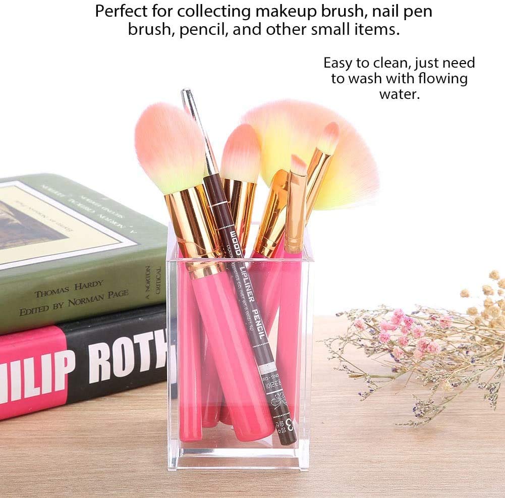 Acrylic Pen Holder for Desk - Includes Metal Keychain – Acrylic Pencil Holder Clear Makeup Brush Holder – Acrylic Desk Accessories, Stationery Organizer for Office Desk Accessory - 1-Piece, 2.6x2.6x4"