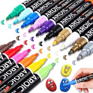 aroic paint pens paint markers, 16 colors oil-based waterproof paint marker pen set on rock, wood, fabric, metal, plastic, glass, canvas, mugs, waterproof, diy craft and more