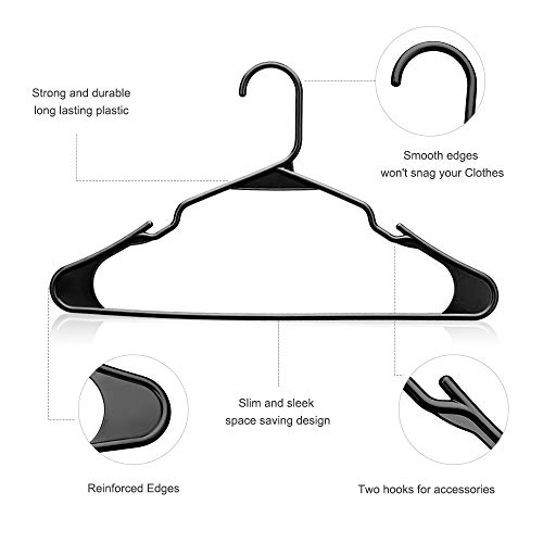 Pretigo Plastic Hangers Clothes Hangers Plastic Clothes Hangers with Notches Black Coat Hangers Plastic Hangers for Clothes Skirt Suit,(16.4 inch,50 Pack)…