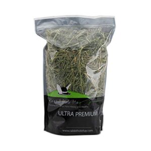 rabbit hole hay ultra premium, hand packed alfalfa for your small pet rabbit, chinchilla, or guinea pig (24oz)