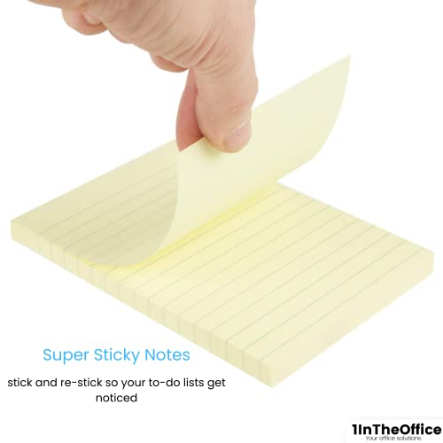 1InTheOffice Sticky Notes 4x6 Lined, Self-Stick Note Pads, Yellow, 100-Sheet, (12/Pack)