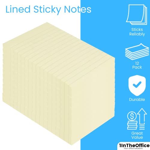 1InTheOffice Sticky Notes 4x6 Lined, Self-Stick Note Pads, Yellow, 100-Sheet, (12/Pack)