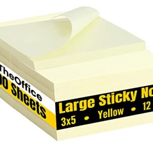 1InTheOffice Large Sticky Notes 3x5, Self-Stick Note Pads, Sticky Notes 3x5, , Yellow, 100-Sheet, 12/Pack