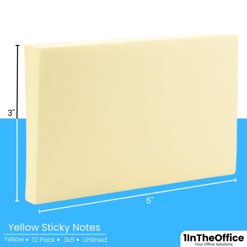 1InTheOffice Large Sticky Notes 3x5, Self-Stick Note Pads, Sticky Notes 3x5, , Yellow, 100-Sheet, 12/Pack