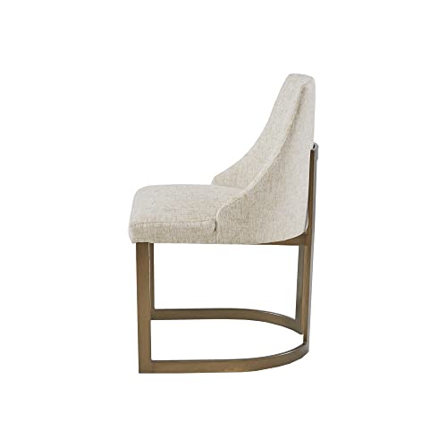 Madison Park Bryce Parsons Upholstered Accent Dining Chairs Set of 2, Padded Seat with Cushion, Antique Gold Metal Frame Back and Sled Leg, Contemporary Modern Chic for Kitchen, Cream 2 Piece