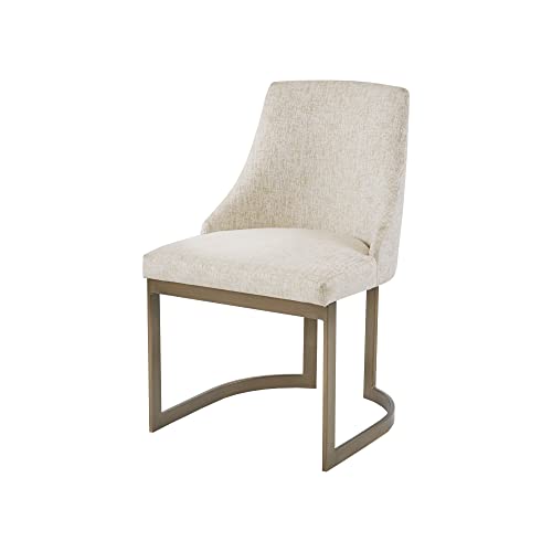 Madison Park Bryce Parsons Upholstered Accent Dining Chairs Set of 2, Padded Seat with Cushion, Antique Gold Metal Frame Back and Sled Leg, Contemporary Modern Chic for Kitchen, Cream 2 Piece