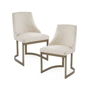 Madison Park Bryce Parsons Upholstered Accent Dining Chairs Set of 2, Padded Seat with Cushion, Antique Gold Metal Frame Back and Sled Leg, Contemporary Modern Chic for Kitchen, Cream 2 Piece