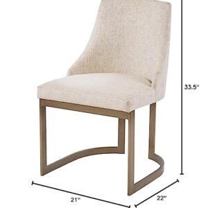 Madison Park Bryce Parsons Upholstered Accent Dining Chairs Set of 2, Padded Seat with Cushion, Antique Gold Metal Frame Back and Sled Leg, Contemporary Modern Chic for Kitchen, Cream 2 Piece