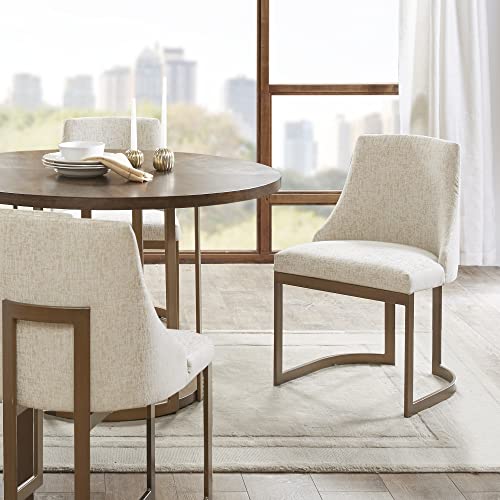 Madison Park Bryce Parsons Upholstered Accent Dining Chairs Set of 2, Padded Seat with Cushion, Antique Gold Metal Frame Back and Sled Leg, Contemporary Modern Chic for Kitchen, Cream 2 Piece