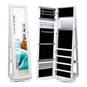titan mall jewelry armoire standing jewelry cabinet with full-length mirror 360° rotating makeup organizer jewelry storage for bedroom jewelry organizer inside makeup mirror, perfume organizer white
