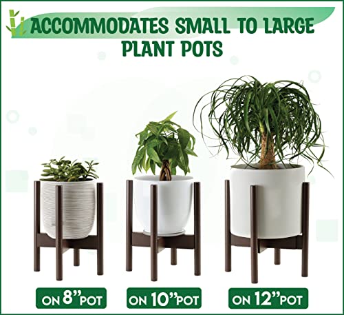 ZPirates Plant Stand Indoor, Outdoor - Tall 14-inch, Adjustable 8 to 12-Inch Wide - Small to Large Planter Pot and Flower Vase Holder - Dark Bamboo Wood