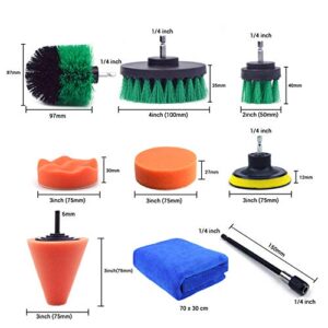 Multipurpose Drill Brush Scrubber Cleaning Set for Car Wheels, Car Seats, Car Carpet Medium Stiff Brushes, Car Wave Polishing Sponge, Wheels Tiles Hubs Care Power Cone Buffing Sponge, 9PCS/Set