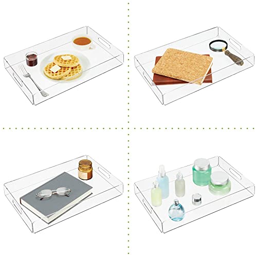 mDesign Modern Acrylic Rectangular Serving Tray with Built-in Handles for Food, Tea, Coffee, Breakfast, Snacks, Cheese, Appetizers - Use in Kitchen, Bathroom, Office - Medium, 2 Pack - Clear