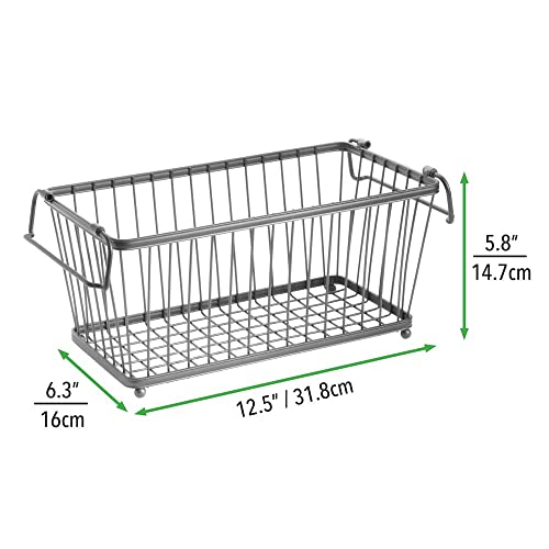 mDesign Household Stackable Metal Wire Storage Organizer Bin Basket with Built-In Handles for Kitchen Cabinets, Pantry, Closets, Bedrooms, Bathrooms - 12.5" Wide, 3 Pack - Graphite Gray
