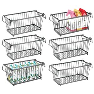 mdesign household stackable metal wire storage organizer bin basket with built-in handles for kitchen cabinets, pantry, closets, bedrooms, bathrooms - 12.5" wide, 6 pack - graphite gray