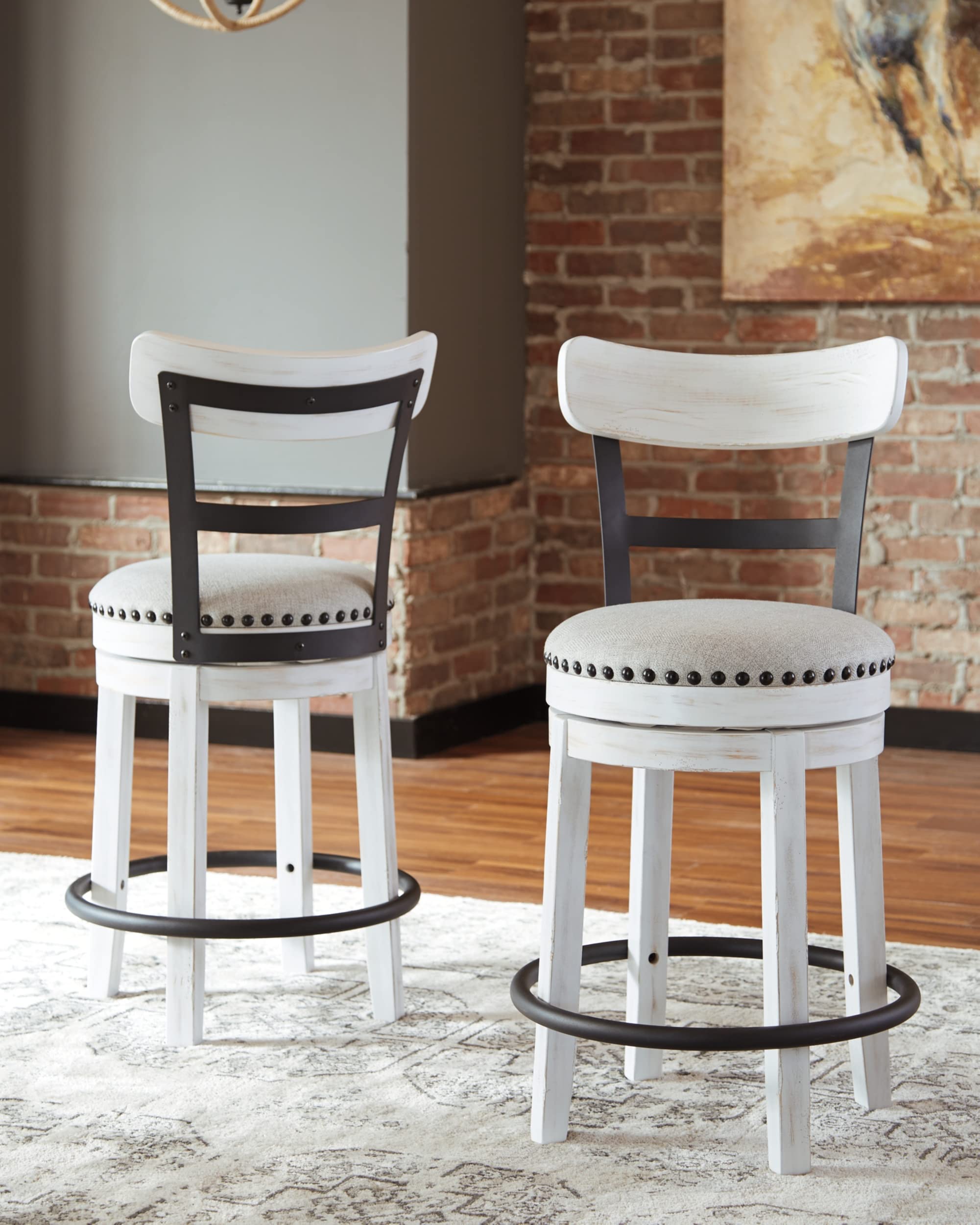 Signature Design by Ashley Valebeck 24" Modern Swivel Counter Height Barstool, Whitewash