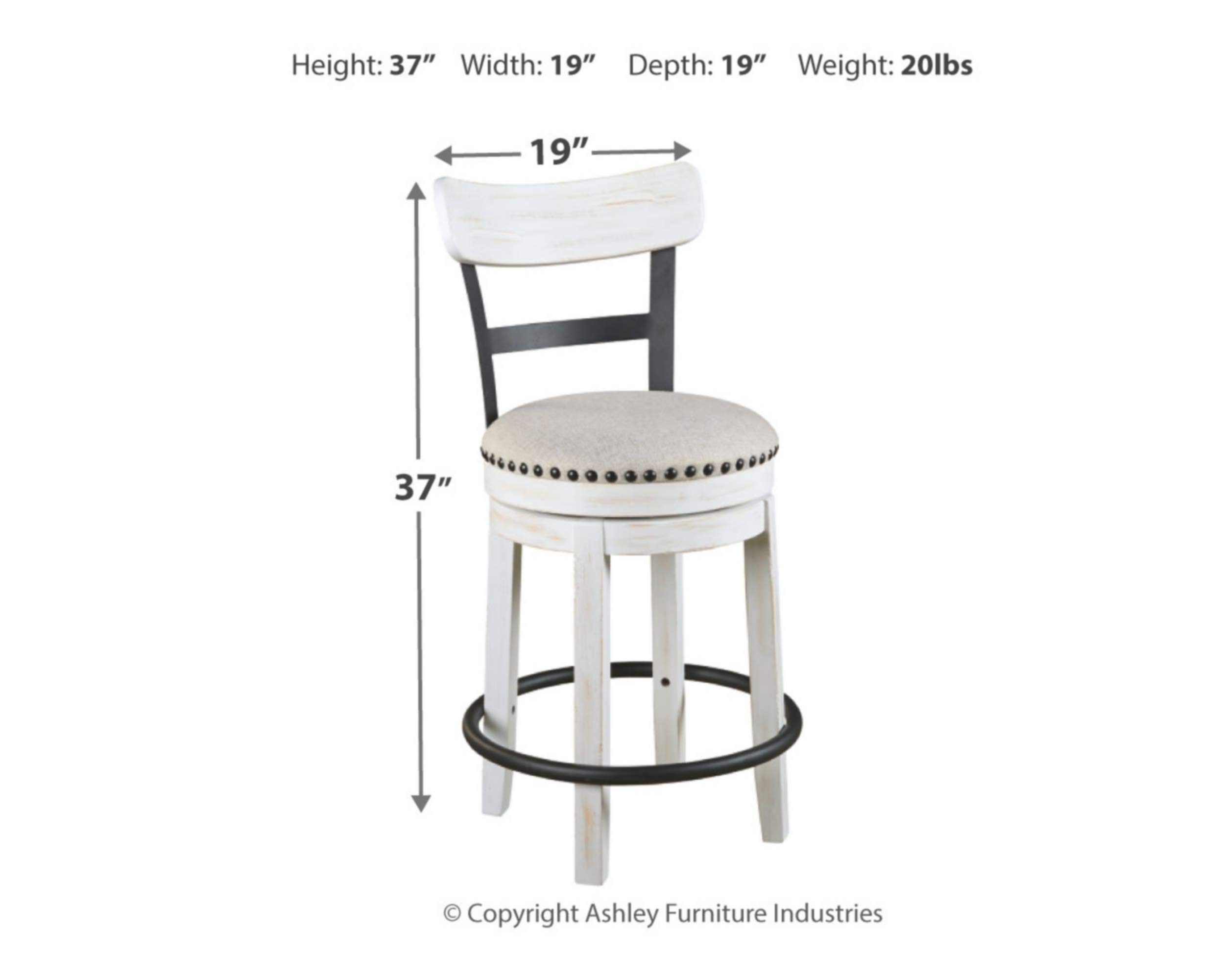 Signature Design by Ashley Valebeck 24" Modern Swivel Counter Height Barstool, Whitewash