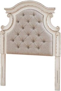 signature design by ashley realyn twin upholstered tufted cottage headboard, vintage white