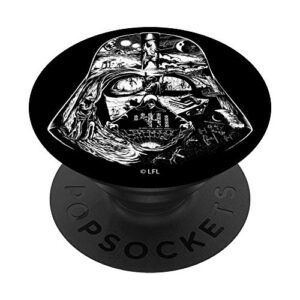 star wars darth vader helmet saga black and white popsockets popgrip: swappable grip for phones & tablets